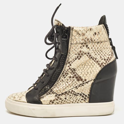 Giuseppe Zanotti Cream/Black Leather and Python Embossed Leather Coby Sneakers Size 36.5 - Giuseppe Zanotti - Modalova