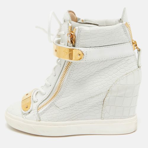 Giuseppe Zanotti White Croc Embossed Leather Lorenz Wedge High Top Sneakers Size 36 - Giuseppe Zanotti - Modalova