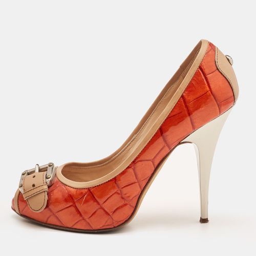 Giuseppe Zanotti Orange Embossed Croc Buckle Detail Peep Toe Pumps Size 37 - Giuseppe Zanotti - Modalova