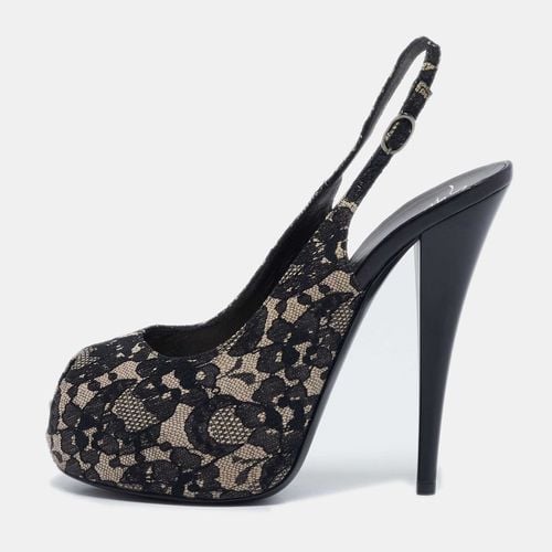 Giuseppe Zanotti Black/Beige Lace Peep Toe Slingback Platform Sandals Size 39 - Giuseppe Zanotti - Modalova