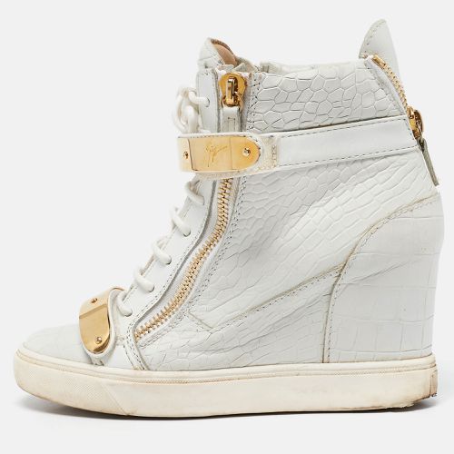 Giuseppe Zanotti Grey Croc Embossed Leather Coby High Top Sneakers Size 38 - Giuseppe Zanotti - Modalova