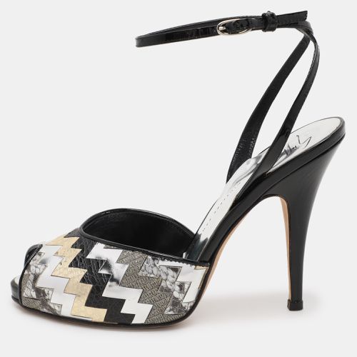 Giuseppe Zanotti Multicolor Zigzag Patent and Leather Mixed Media Ankle Strap Sandals Size 37 - Giuseppe Zanotti - Modalova