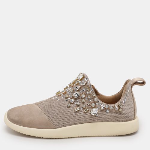 Giuseppe Zanotti Grey/Beige Crystal Embellished Suede And Mesh May London Slip On Sneakers Size 39 - Giuseppe Zanotti - Modalova