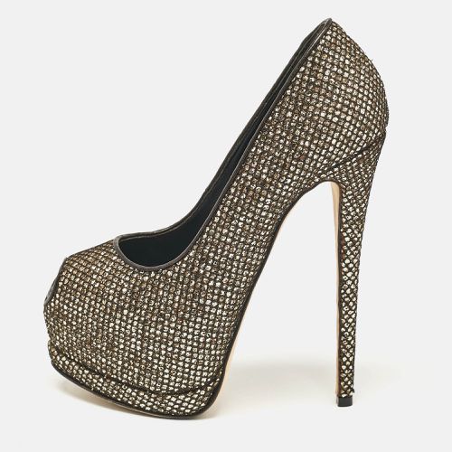 Giuseppe Zanotti Gold/Black Glitter and Mesh Sharon Peep Toe Pumps Size 36.5 - Giuseppe Zanotti - Modalova