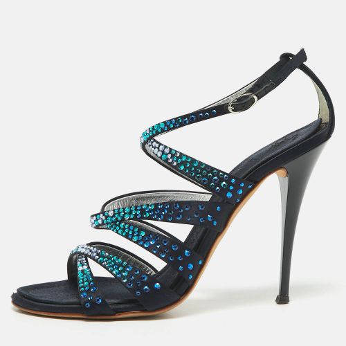 Giuseppe Zanotti Black Satin Crystal Embellished Ankle Strap Sandals Size 37.5 - Giuseppe Zanotti - Modalova