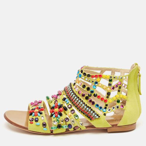 Giuseppe Zanotti Yellow Suede Crystal Embellished Gladiator Flat Sandals Size 36 - Giuseppe Zanotti - Modalova