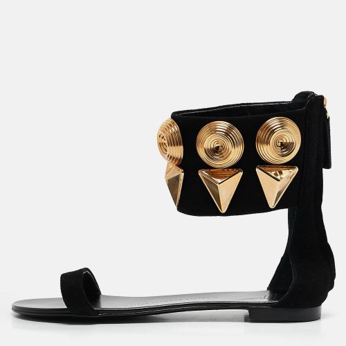 Giuseppe Zanotti Black Suede Crystal Embellished Ankle Strap Flat Sandals Size 36 - Giuseppe Zanotti - Modalova