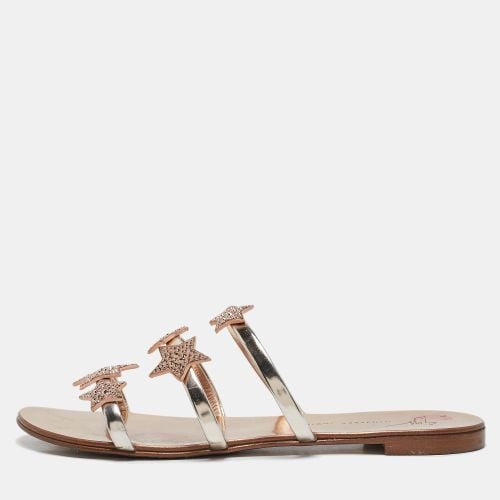 Giuseppe Zanotti Metallic Leather and Suede Star Flat Slides Size 39 - Giuseppe Zanotti - Modalova