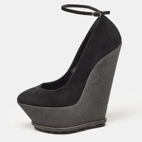 Giuseppe Zanotti Black Suede Wedge Platform Ankle Strap Pumps Size 39 - Giuseppe Zanotti - Modalova