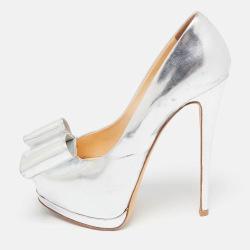 Giuseppe Zanotti Silver Leather Bow Peep Toe Platform Pumps Size 37.5 - Giuseppe Zanotti - Modalova