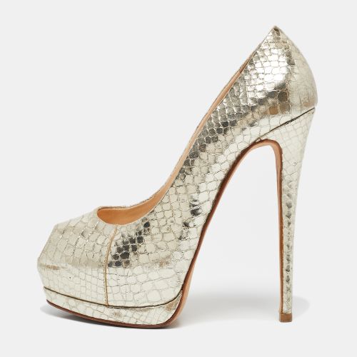 Giuseppe Zanotti Gold Python Embossed Leather Peep Toe Platform Pumps Size 38 - Giuseppe Zanotti - Modalova