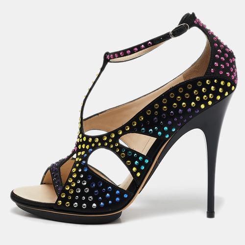 Giuseppe Zanotti Black Satin Crystal Embellished Strappy Sandals Size 39 - Giuseppe Zanotti - Modalova