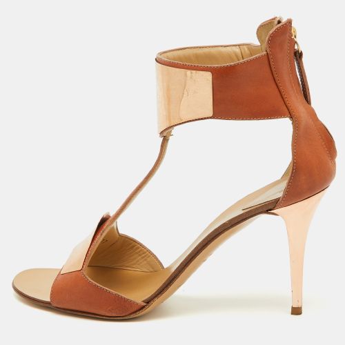 Giuseppe Zanotti Tan Leather Metal Detail T-Strap Sandals Size 37.5 - Giuseppe Zanotti - Modalova