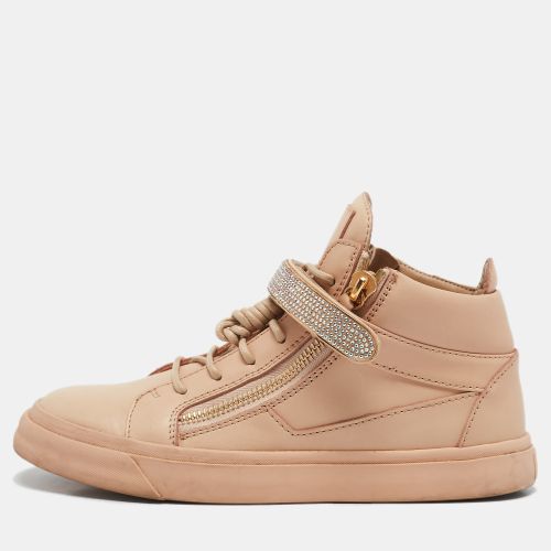 Giuseppe Zanotti Beige Leather Crystal Embellished Coby High Top Sneakers Size 40 - Giuseppe Zanotti - Modalova