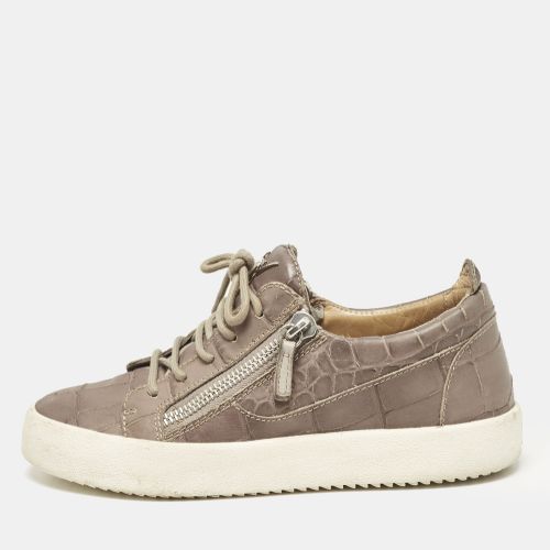 Giuseppe Zanotti Taupe Grey Croc Embossed Leather Frankie Low Top Sneakers Size 39 - Giuseppe Zanotti - Modalova