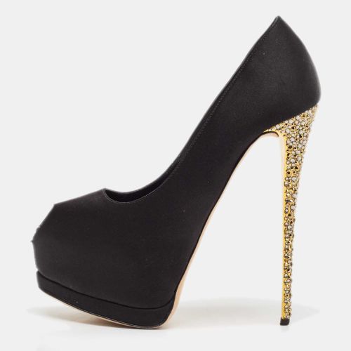 Giuseppe Zanotti Black Satin Platform Peep Toe Pumps Size 38.5 - Giuseppe Zanotti - Modalova