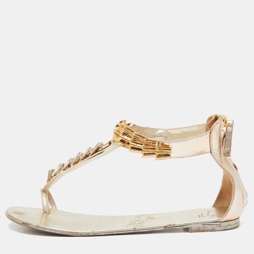 Giuseppe Zanotti Gold Leather Embellished Ankle Strap Flat Sandals Size 41 - Giuseppe Zanotti - Modalova