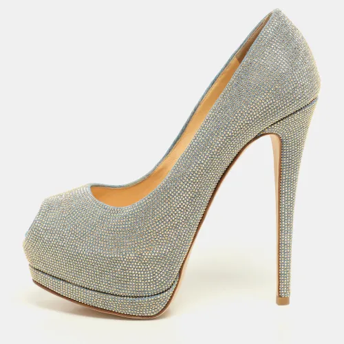Giuseppe Zanotti Blue/Gold Studded Denim Peep Toe Platform Pumps Size 38 - Giuseppe Zanotti - Modalova