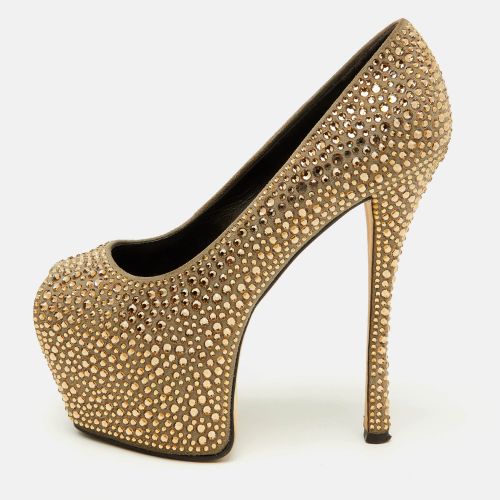 Giuseppe Zanotti Grey Suede Crystal Embellished Exaggerated Platform Pumps Size 35 - Giuseppe Zanotti - Modalova
