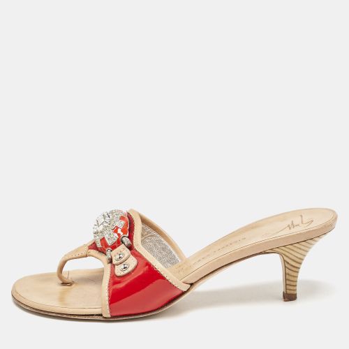 Giuseppe Zanotti Red/Red Leather And Patent Crystal Embellished Slide Sandals Size 38 - Giuseppe Zanotti - Modalova