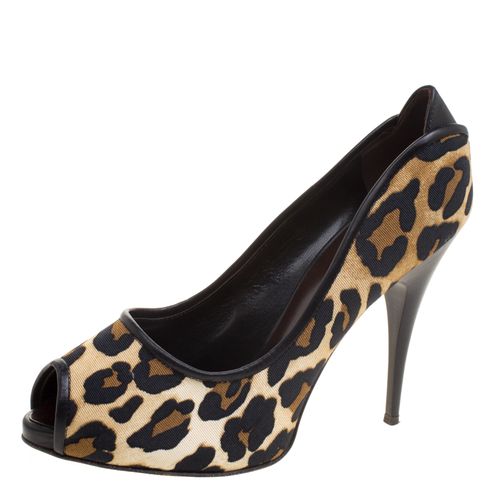 Giuseppe Zanotti Leopard Print Canvas Peep Toe Pumps Size 38.5 - Giuseppe Zanotti - Modalova