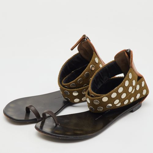 Studded Canvas and Leather Toe Ring Flat Sandals Size 38 - Giuseppe Zanotti - Modalova