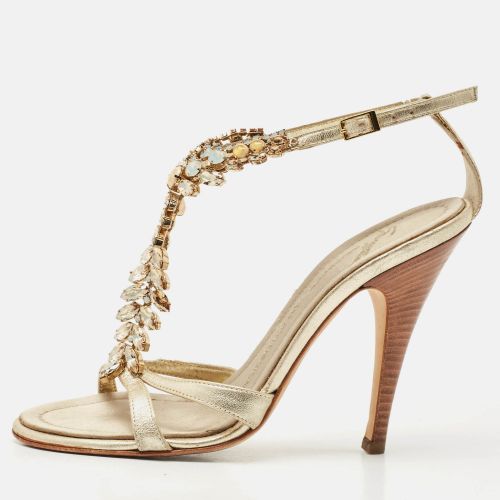 Giuseppe Zanotti Light Gold Leather Crystals Embellished Ankle Strap Sandals Size 36.5 - Giuseppe Zanotti - Modalova