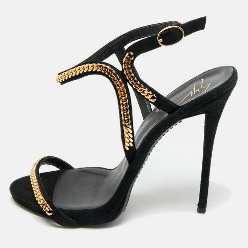 Giuseppe Zanotti Black Suede Coline Chain Link Ankle Strap Sandals Size 38 - Giuseppe Zanotti - Modalova