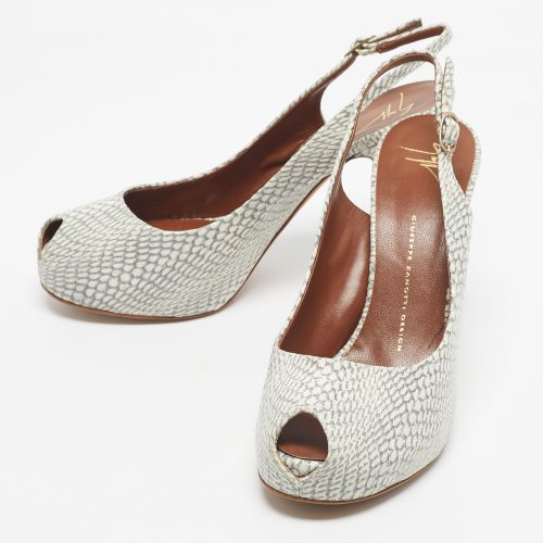 White Python Embossed Leather Peep Toe Slingback Pumps Size 41 - Giuseppe Zanotti - Modalova