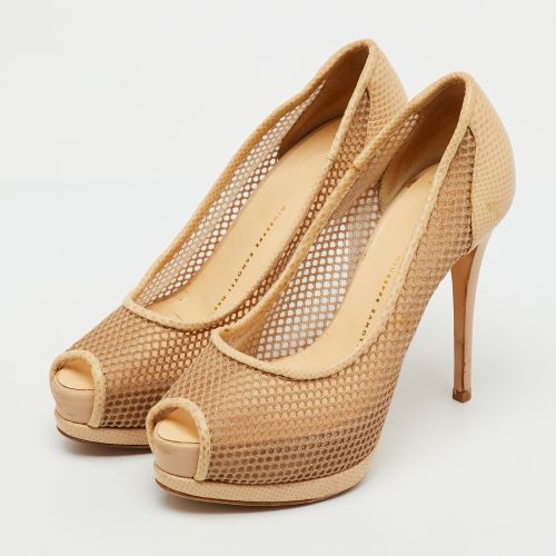 Mesh and Lizard Embossed Leather Peep Toe Platform Pumps Size 36 - Giuseppe Zanotti - Modalova