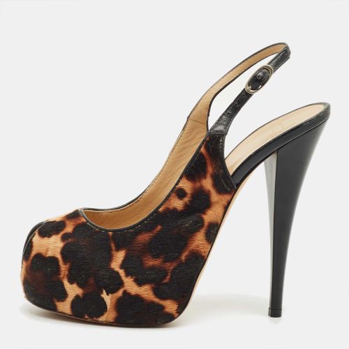 Giuseppe Zanotti Beige leopard Print Calf Hair and Leather Peep Toe Slingback Pumps Size 38 - Giuseppe Zanotti - Modalova