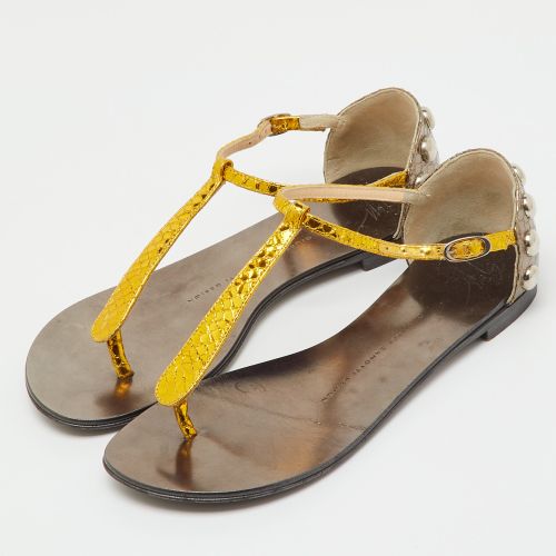Metallic /Grey Python Embossed Leather Flat Thong Sandals Size 36 - Giuseppe Zanotti - Modalova