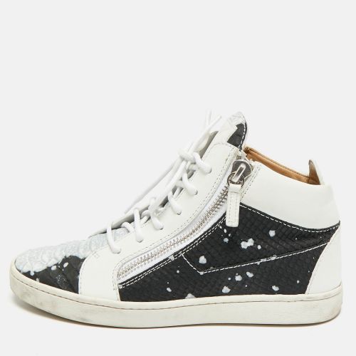Frankie Size 38 Tricolor Leather and Python Embossed High Top Sneakers - Giuseppe Zanotti - Modalova