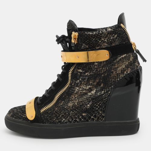 Coby Size 41 /Gold Python Print Leather High Top Sneakers - Giuseppe Zanotti - Modalova