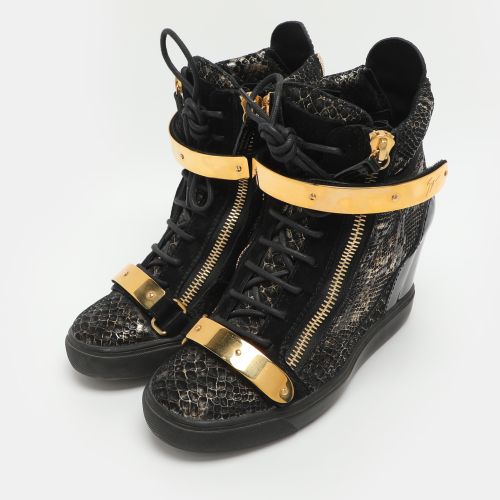 Coby Size 41 /Gold Python Print Leather High Top Sneakers - Giuseppe Zanotti - Modalova