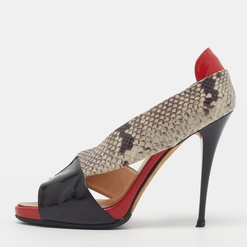 Size 38 Tricolor Patent Leather and Python Embossed Peep Toe D'orsay Pumps - Giuseppe Zanotti - Modalova