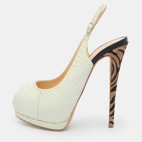 Size 39.5 Python Embossed Leather Peep Toe Platform Slingback Sandals - Giuseppe Zanotti - Modalova