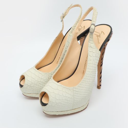 Size 39.5 Python Embossed Leather Peep Toe Platform Slingback Sandals - Giuseppe Zanotti - Modalova