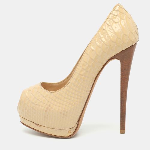 Size 35 Python Embossed Leather Peep Toe Pumps - Giuseppe Zanotti - Modalova