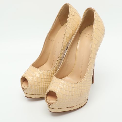Size 35 Python Embossed Leather Peep Toe Pumps - Giuseppe Zanotti - Modalova