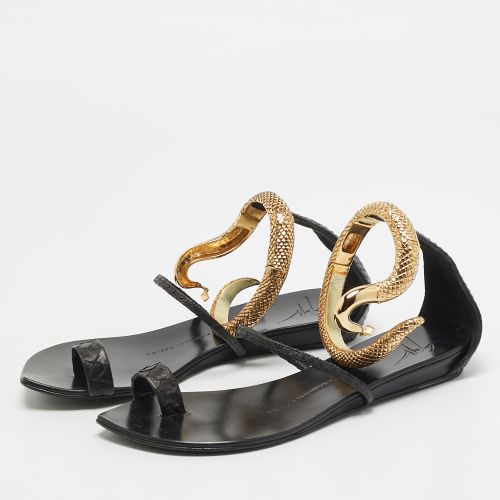 Size 36 Python Embossed Leather Kay Gold Ankle Strap Flat Sandals - Giuseppe Zanotti - Modalova
