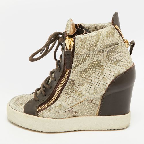 Size 38 /Grey Leather and Python Embossed Leather Wedge Sneakers - Giuseppe Zanotti - Modalova