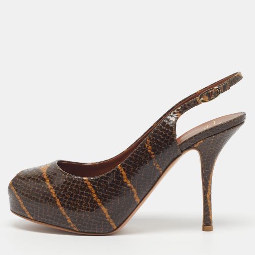 Size 41 Python Embossed Leather Platform Peep Toe Slingback Pumps - Giuseppe Zanotti - Modalova