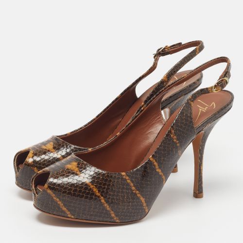 Size 41 Python Embossed Leather Platform Peep Toe Slingback Pumps - Giuseppe Zanotti - Modalova