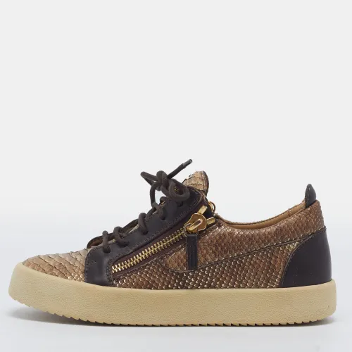 Frankie Size 39 Leather and Python Embossed Leather Lace Up Sneakers - Giuseppe Zanotti - Modalova