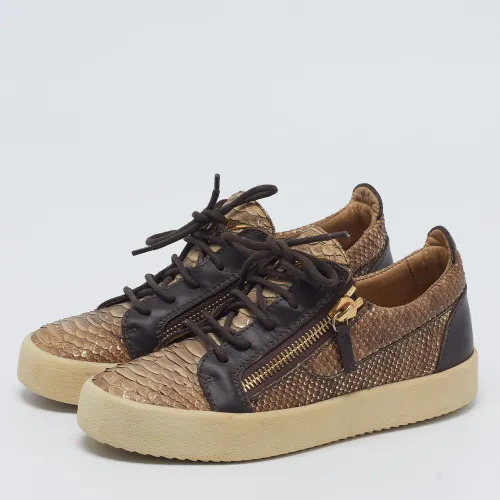 Frankie Size 39 Leather and Python Embossed Leather Lace Up Sneakers - Giuseppe Zanotti - Modalova