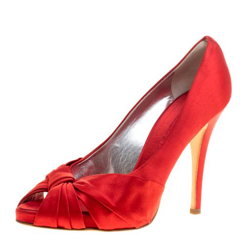 Giuseppe Zanotti Red Satin Criss Cross Peep Toe Pumps Size 38 - Giuseppe Zanotti - Modalova