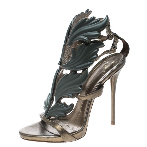 Olive Leather Argent Metal Wing Embellished Strappy Sandals Size 37 - Giuseppe Zanotti - Modalova