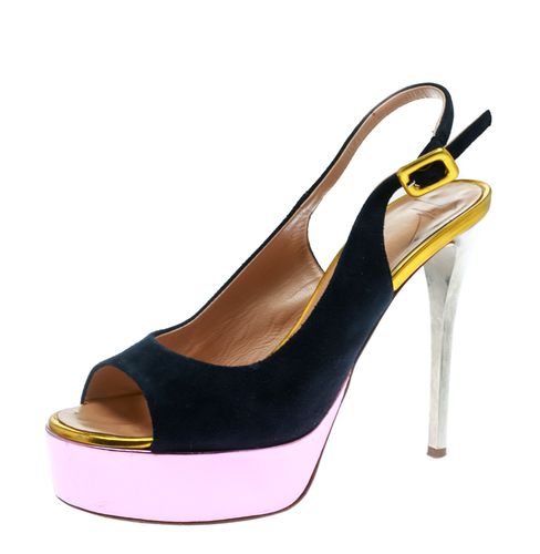 Giuseppe Zanotti Multicolor Suede And Leather Peep Toe Platform Slingback Sandals Size 36.5 - Giuseppe Zanotti - Modalova