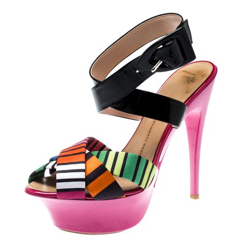 Giuseppe Zanotti Multicolor Satin And Patent Leather Cross Strap Platform Sandals Size 39 - Giuseppe Zanotti - Modalova